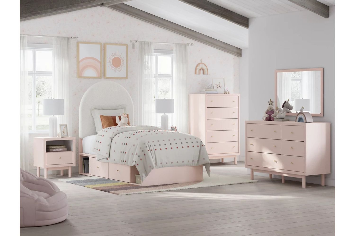 Wistenpine Twin Upholstered Panel Bed with Storage In Blush B1323B14