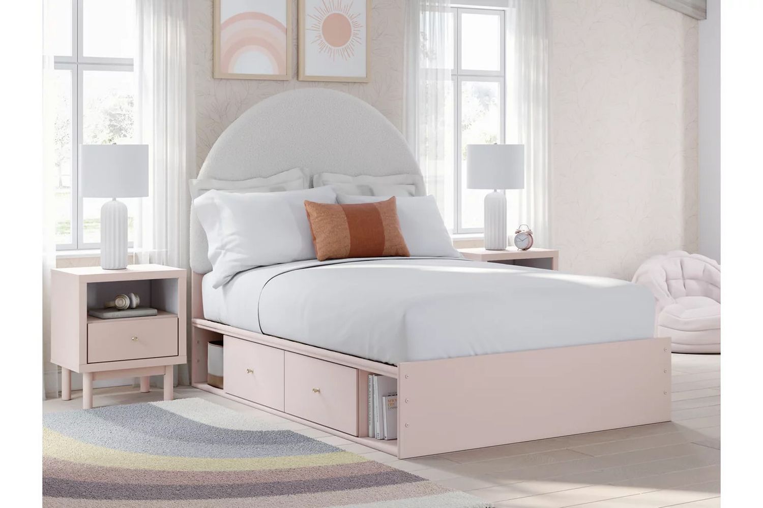 Wistenpine Full Upholstered Panel Bed with Storage In Blush B1323B15