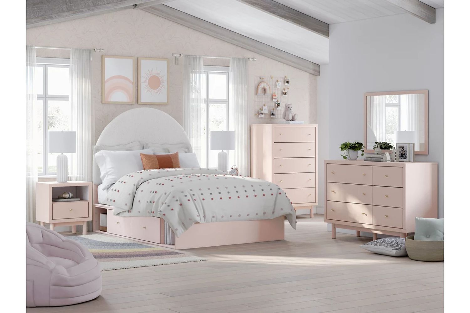 Wistenpine Full Upholstered Panel Bed with Storage In Blush B1323B15