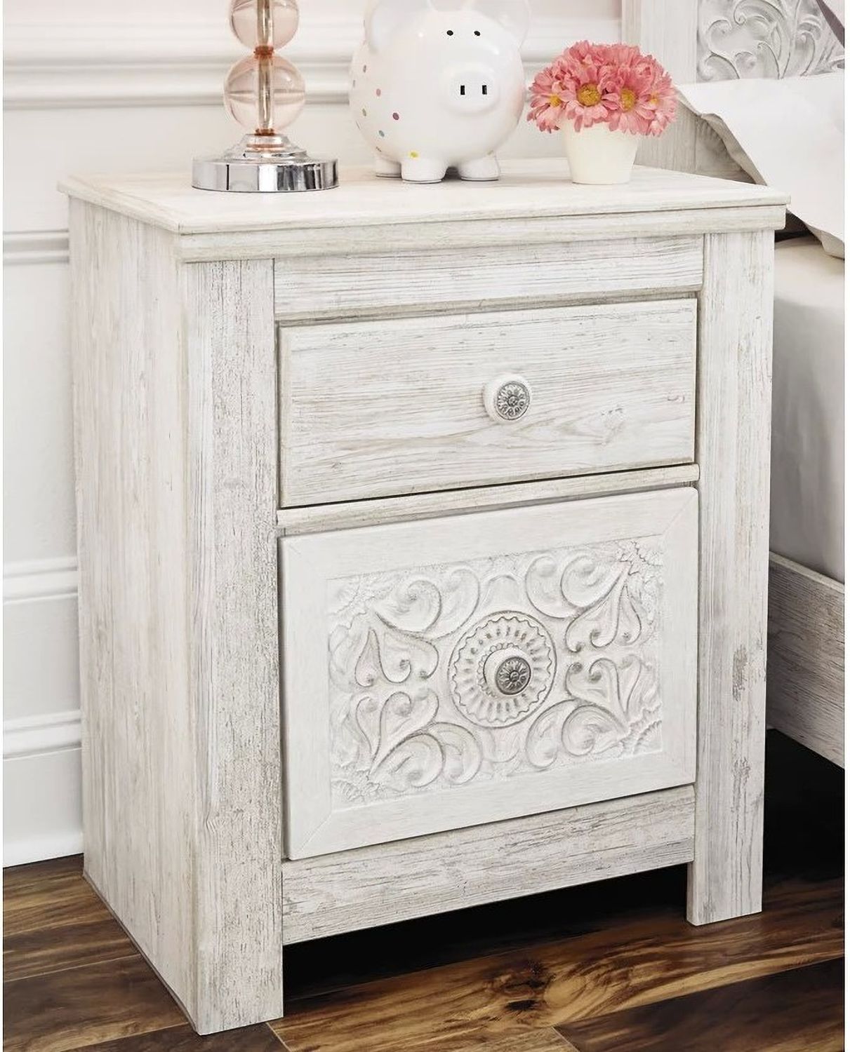 Paxberry Whitewash Two Drawer Nightstand B18192