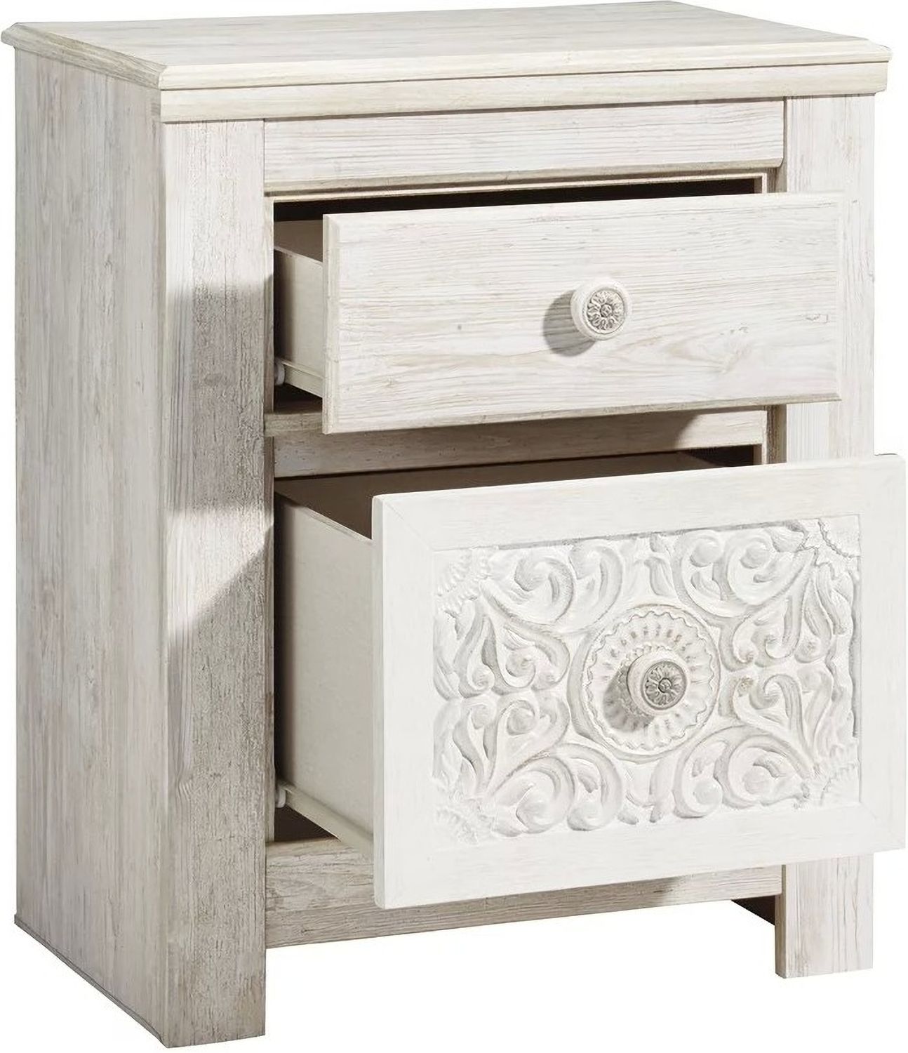 Paxberry Whitewash Two Drawer Nightstand B18192
