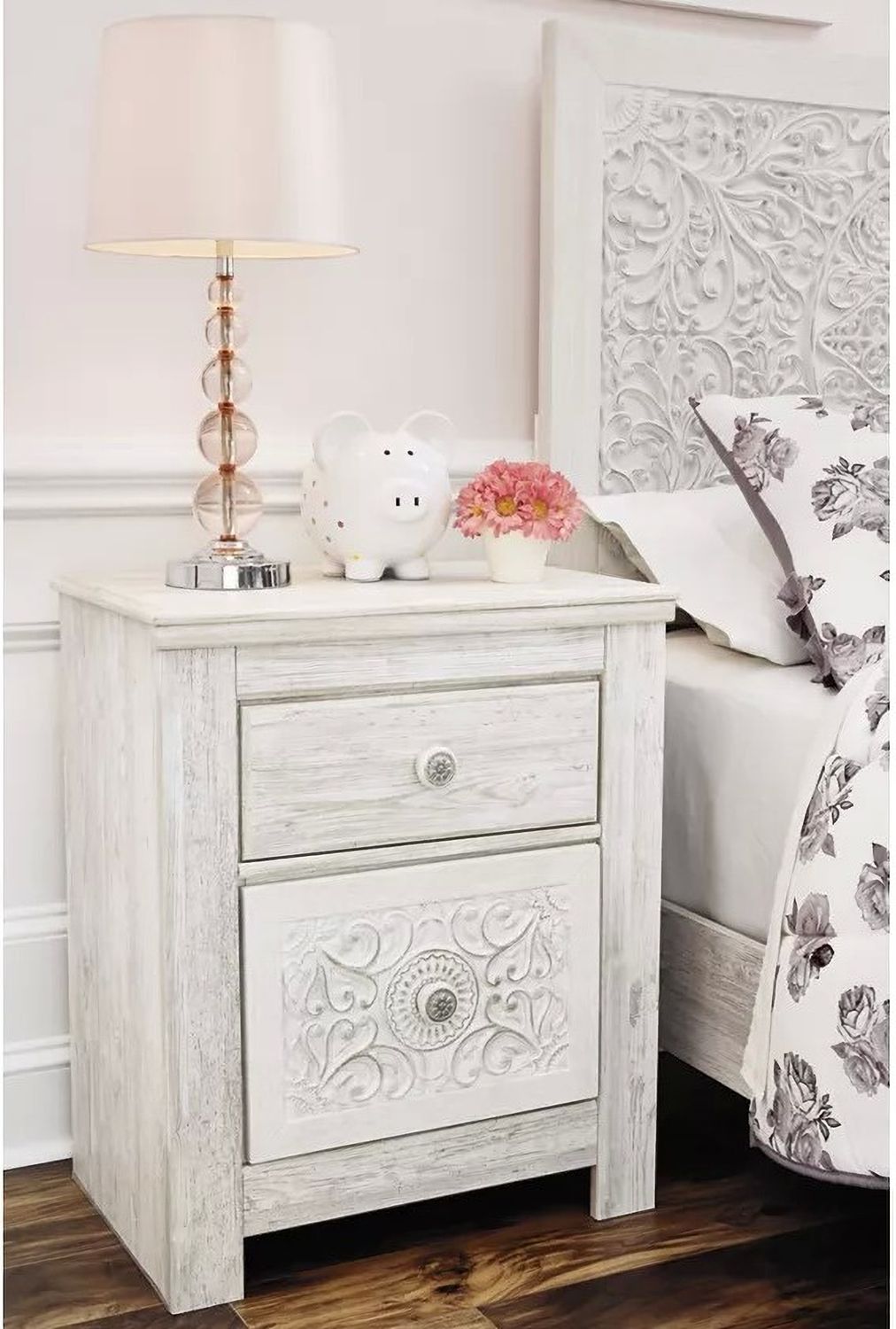 Paxberry Whitewash Two Drawer Nightstand B18192