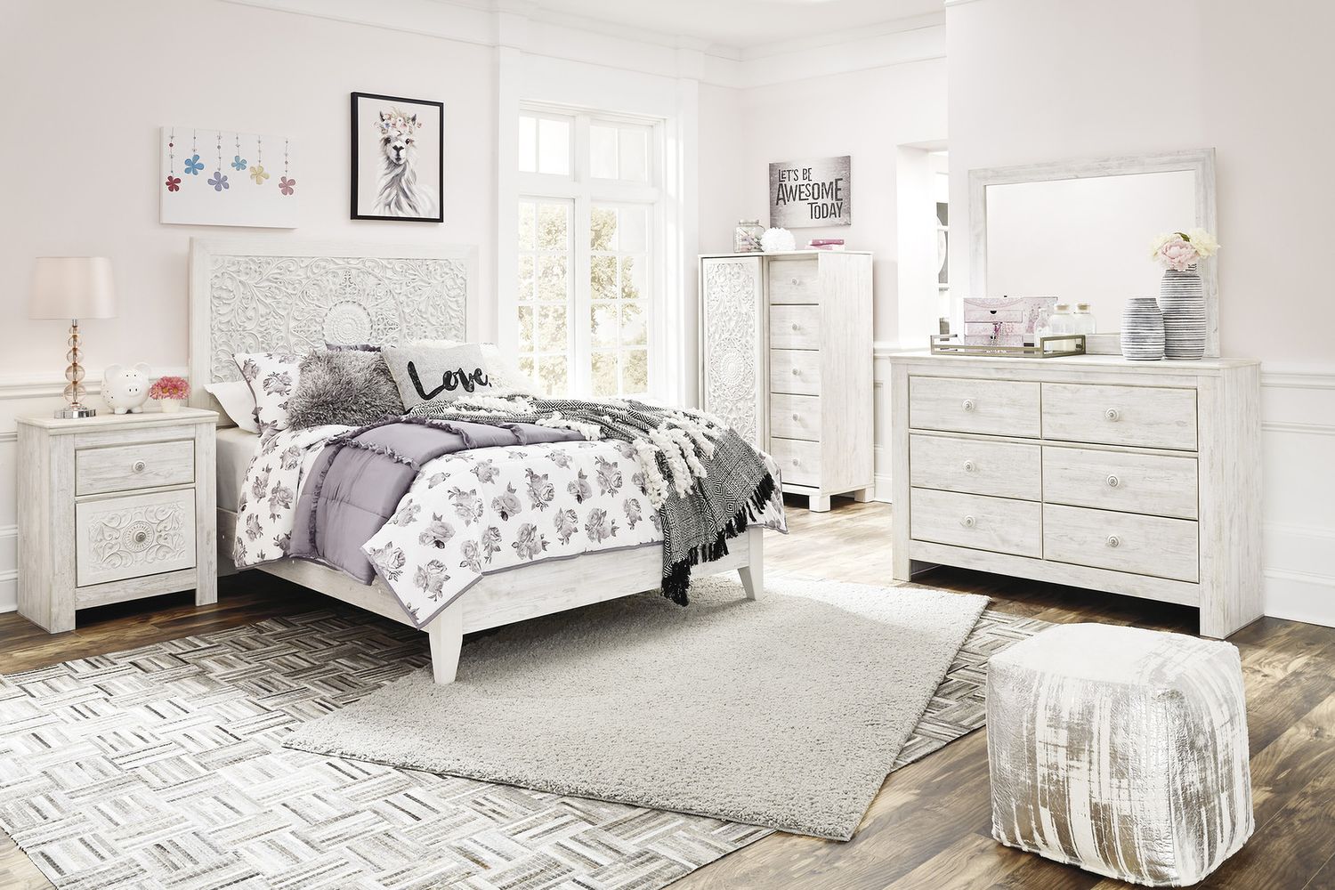 Paxberry Whitewash Two Drawer Nightstand B18192