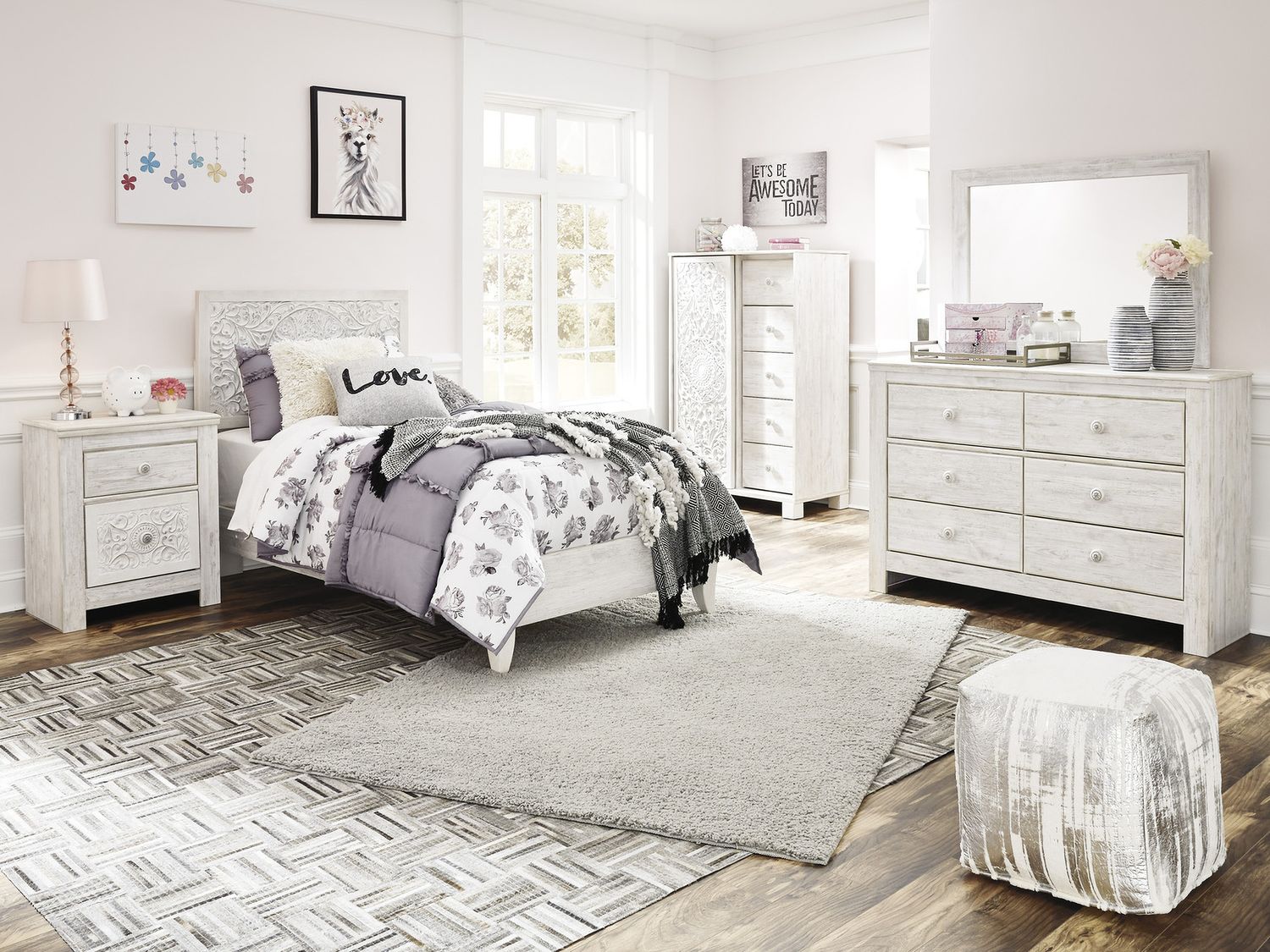 Paxberry Whitewash Two Drawer Nightstand B18192