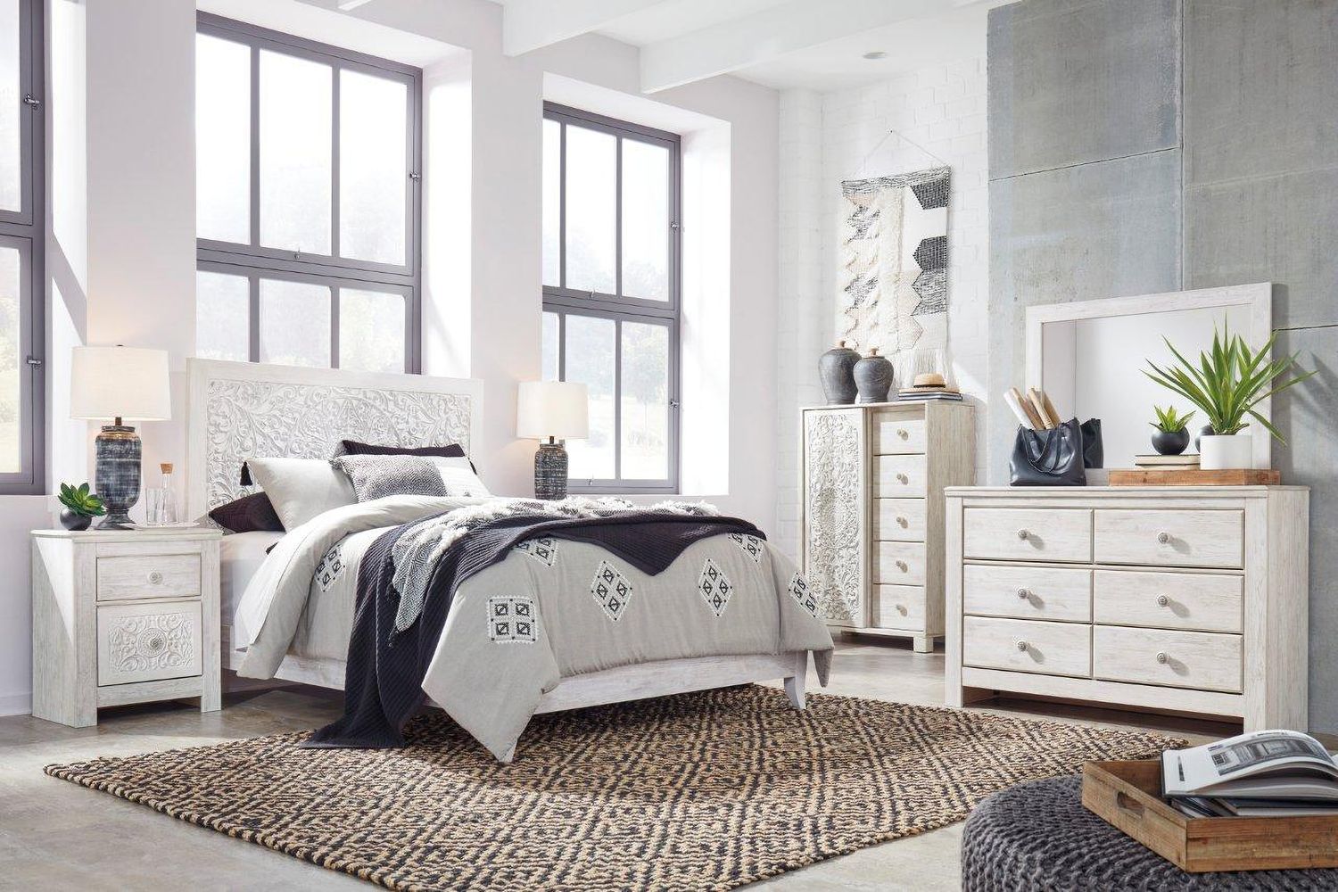 Paxberry Whitewash King Panel Bed B181B10