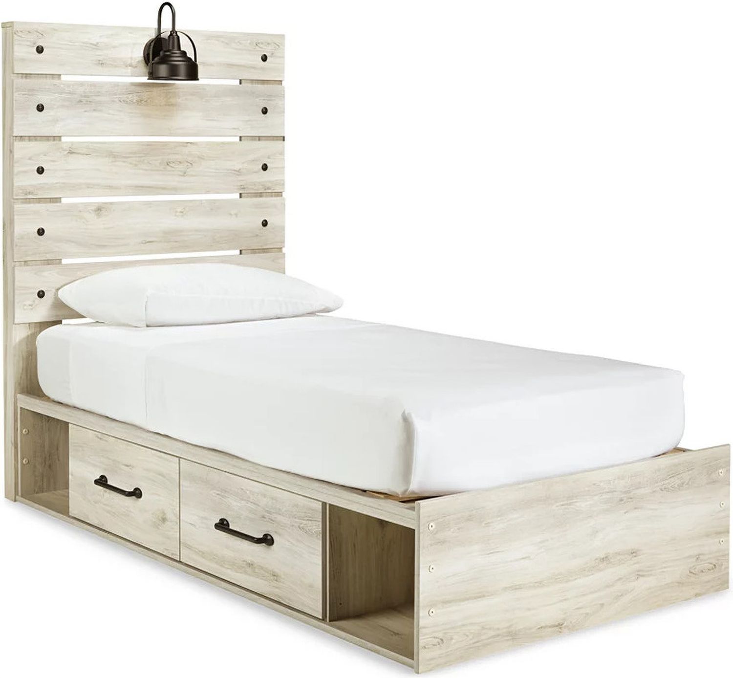 Cambeck Whitewash Twin Panel Bed with One Side Storage B192B13