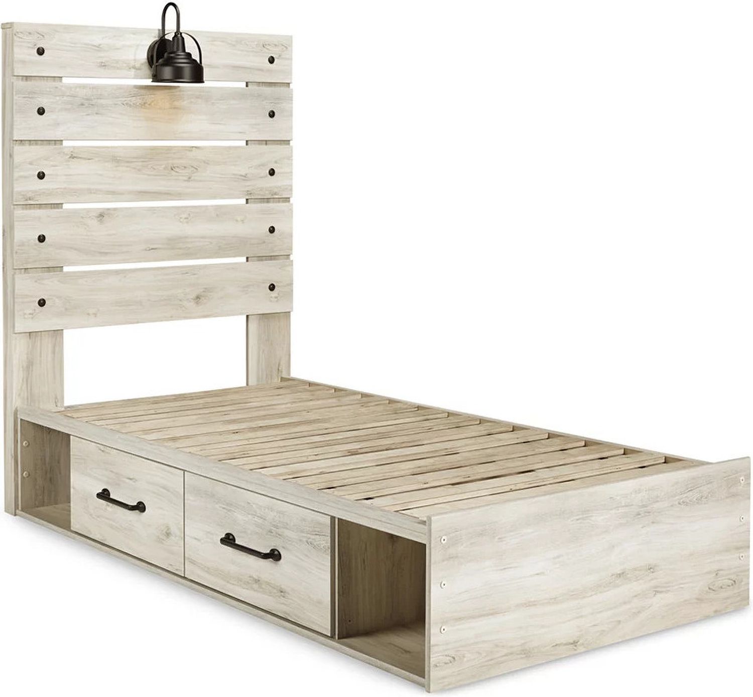 Cambeck Whitewash Twin Panel Bed with One Side Storage B192B13