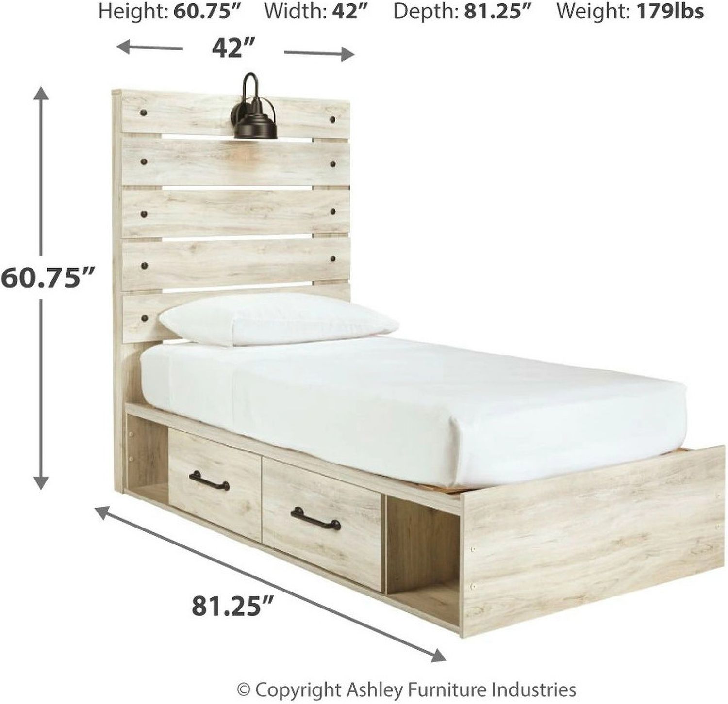 Cambeck Whitewash Twin Panel Bed with One Side Storage B192B13