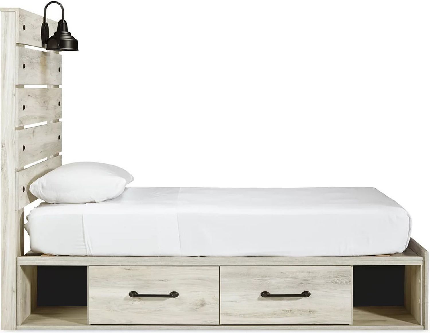 Cambeck Whitewash Twin Panel Bed with One Side Storage B192B13