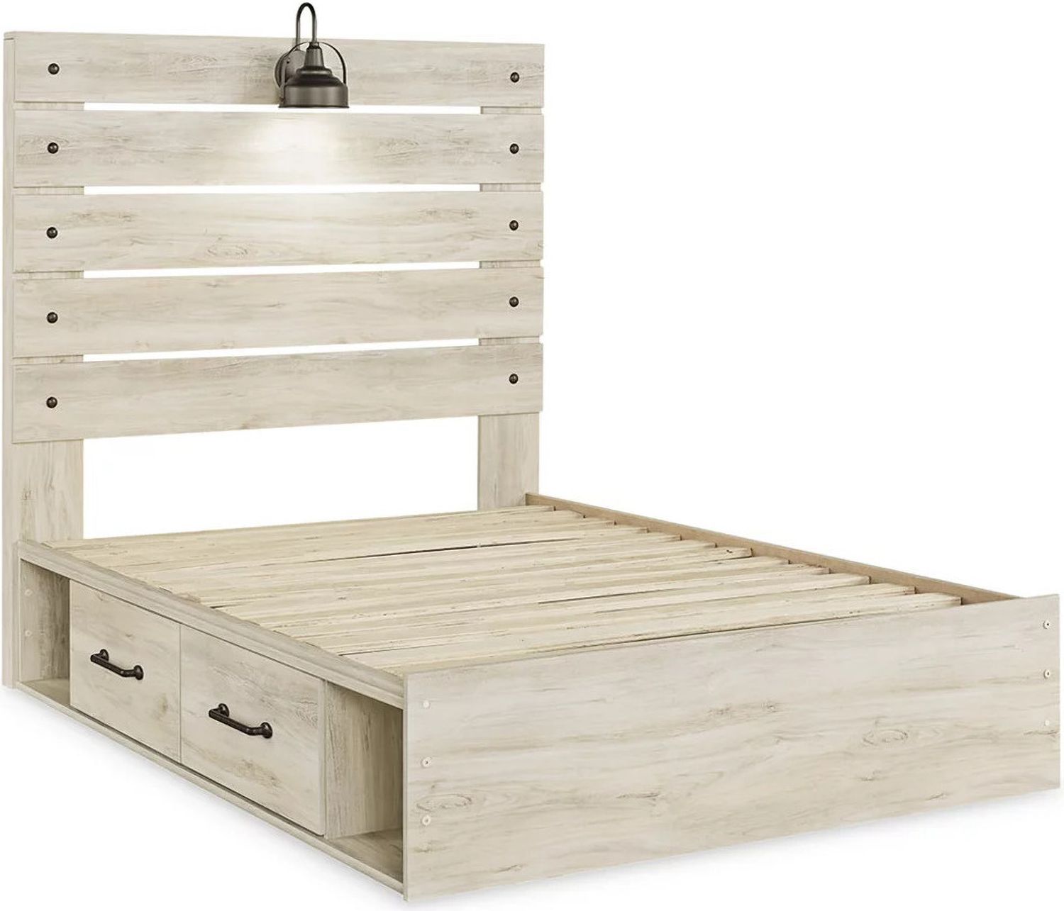 Cambeck Whitewash Full Panel Bed with One Side Storage B192B16