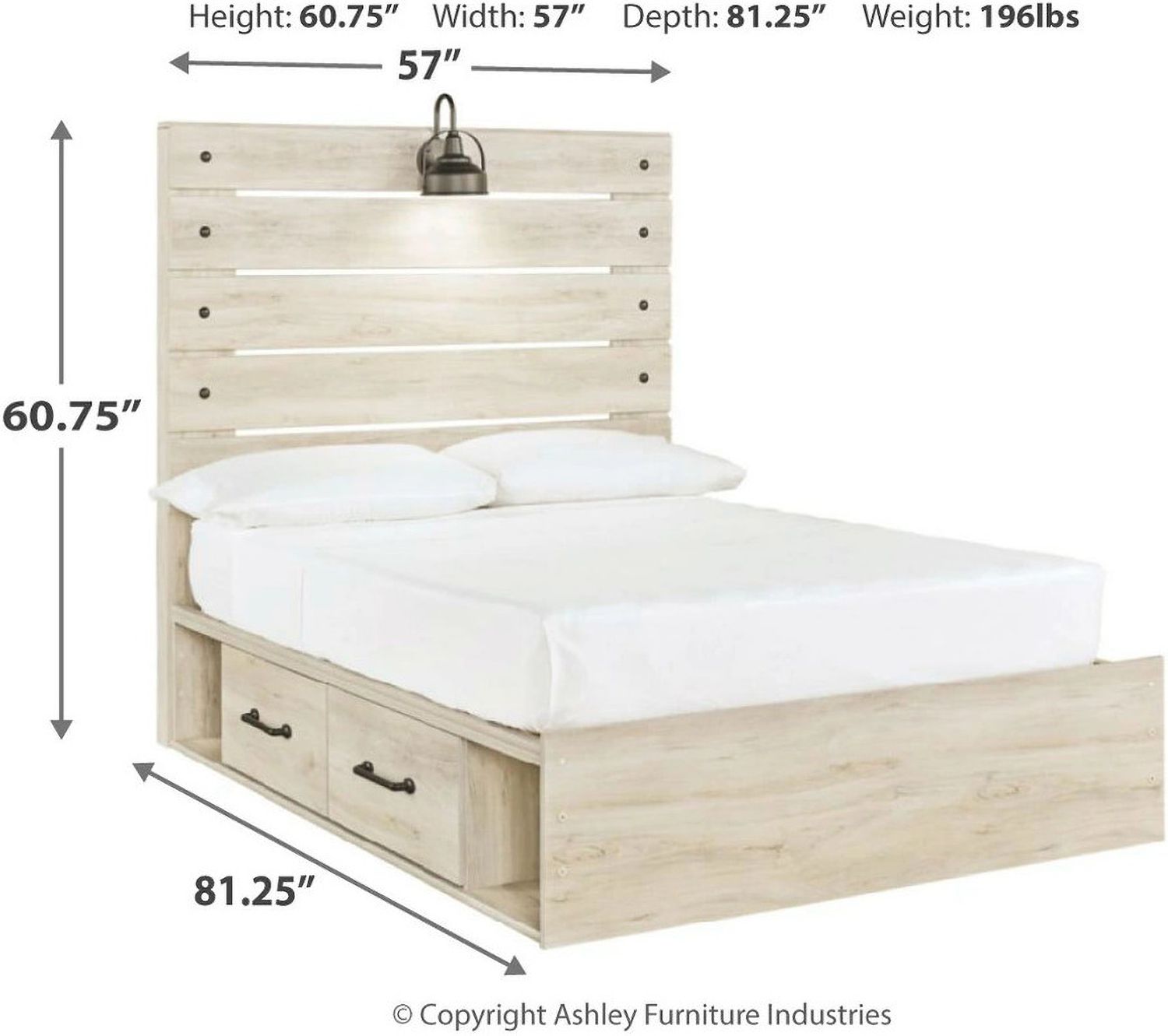 Cambeck Whitewash Full Panel Bed with One Side Storage B192B16
