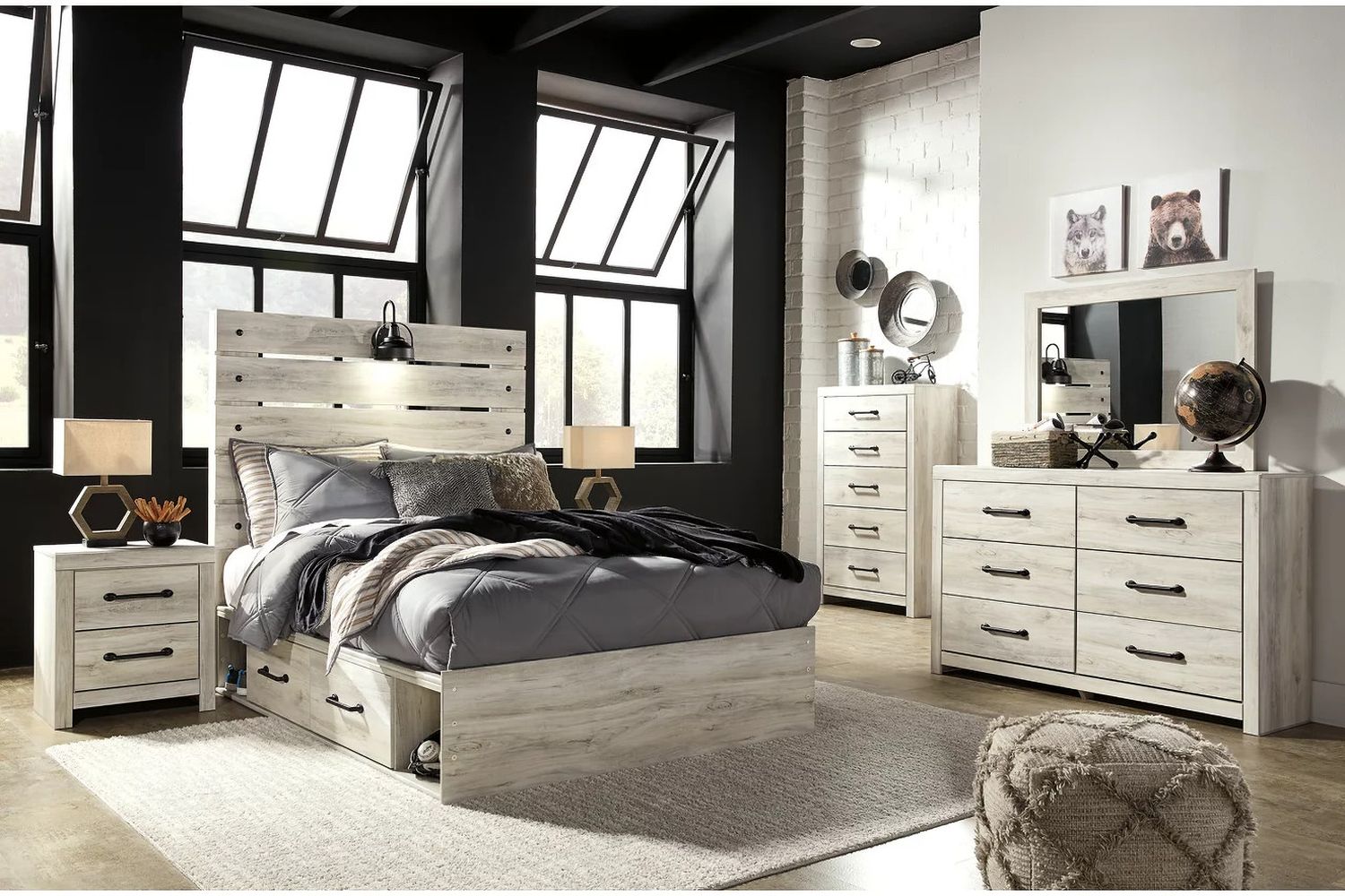 Cambeck Whitewash Full Panel Bed with One Side Storage B192B16