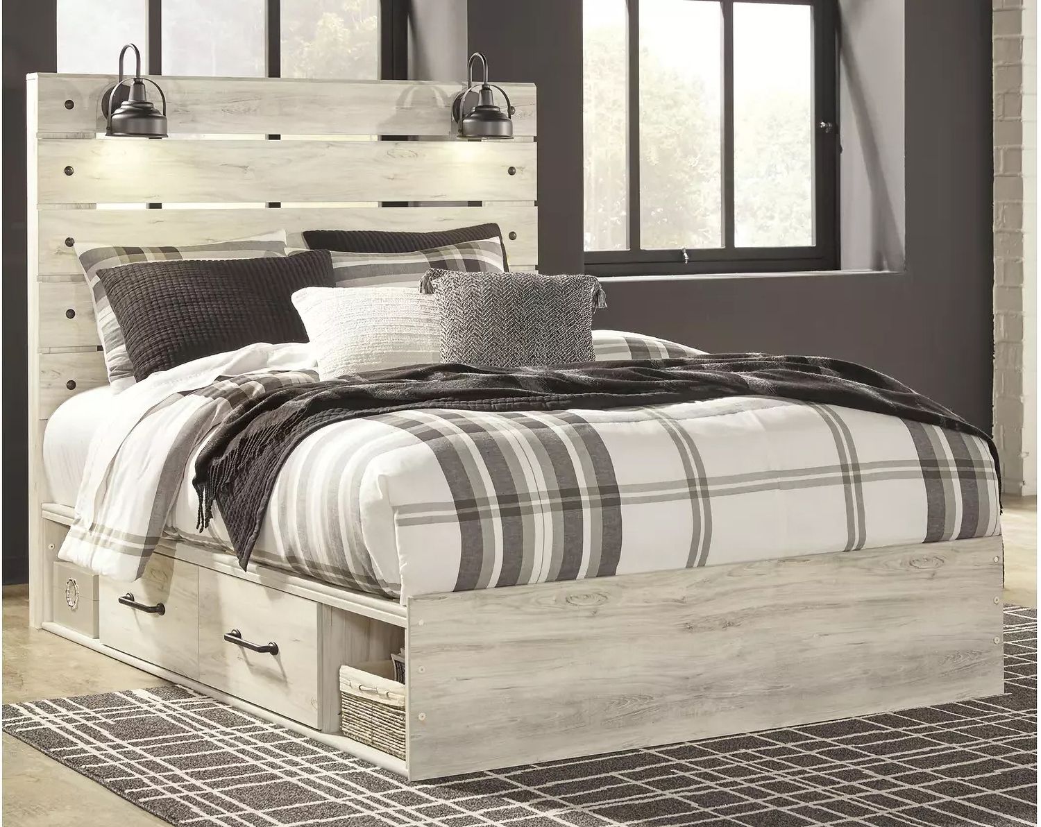 Cambeck Whitewash Queen Panel Bed with One Side Storage B192B17
