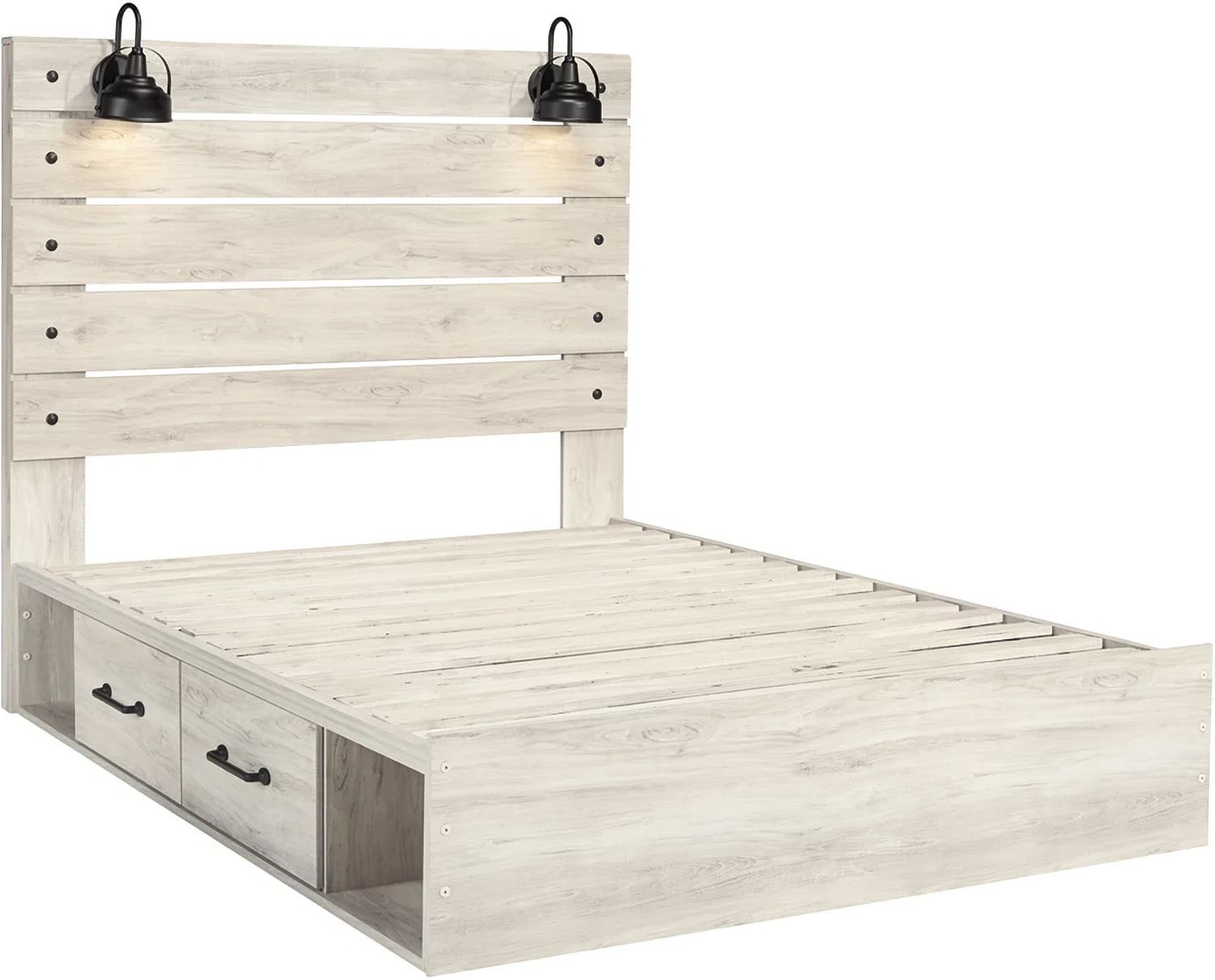 Cambeck Whitewash Queen Panel Bed with One Side Storage B192B17