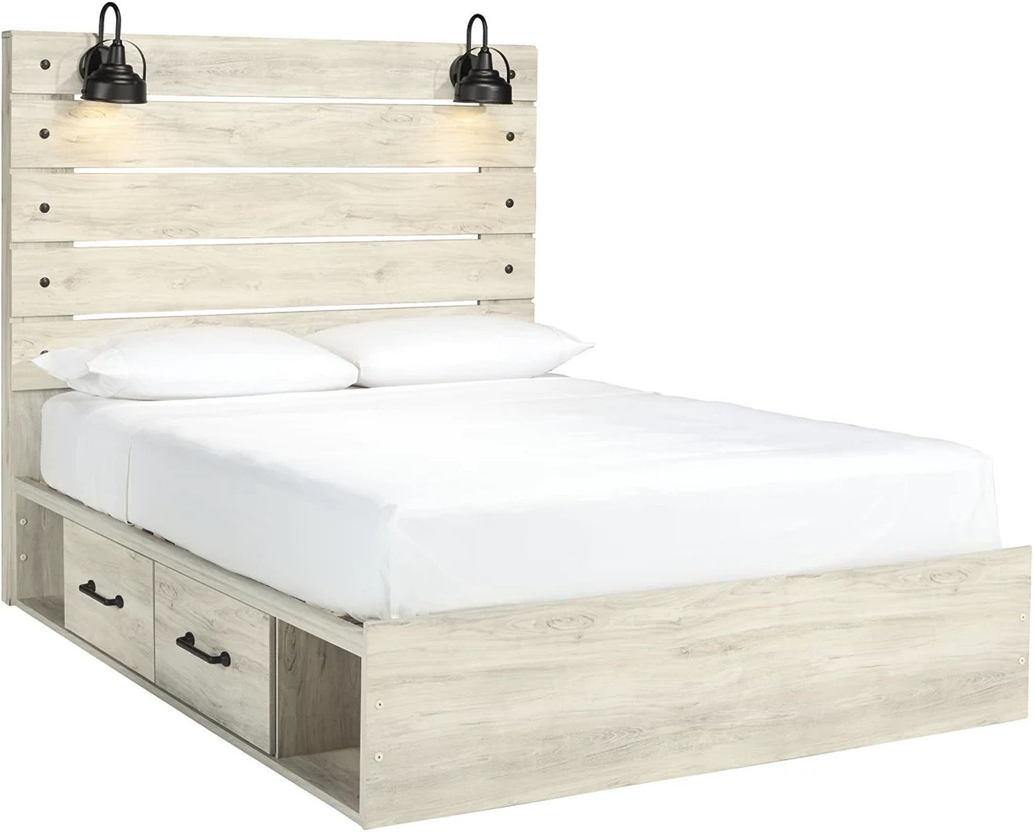 Cambeck Whitewash Queen Panel Bed with One Side Storage B192B17