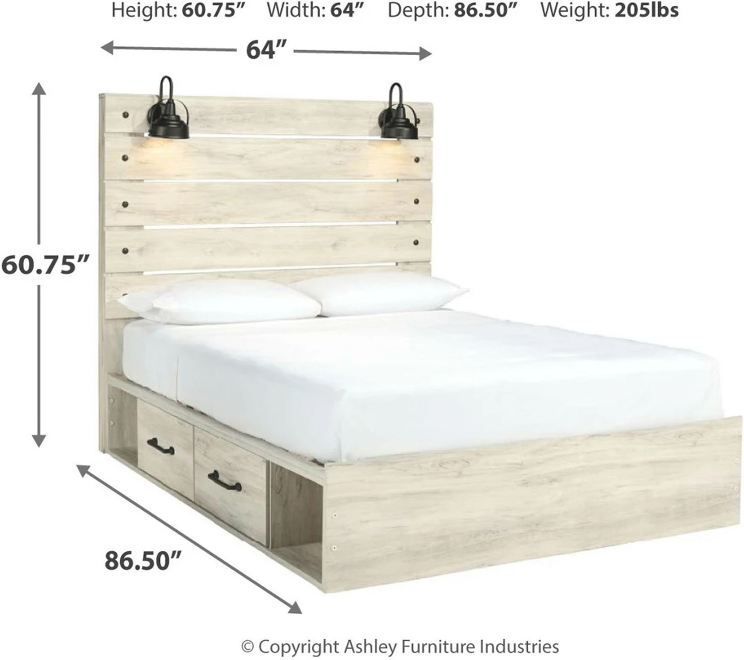 Cambeck Whitewash Queen Panel Bed with One Side Storage B192B17