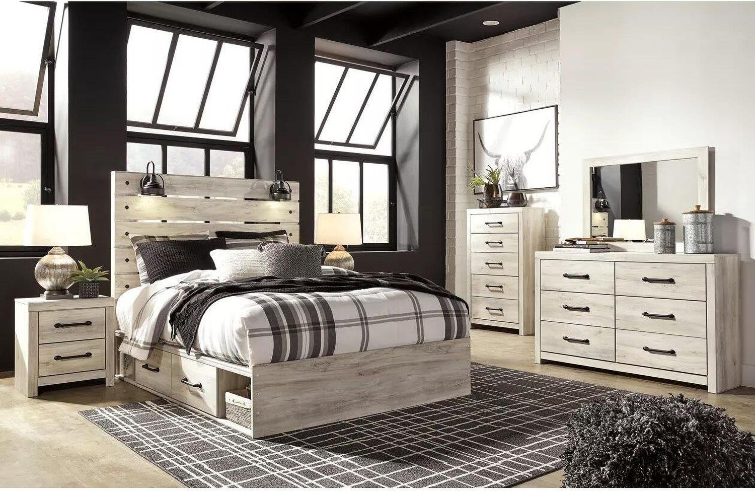 Cambeck Whitewash Queen Panel Bed with One Side Storage B192B17