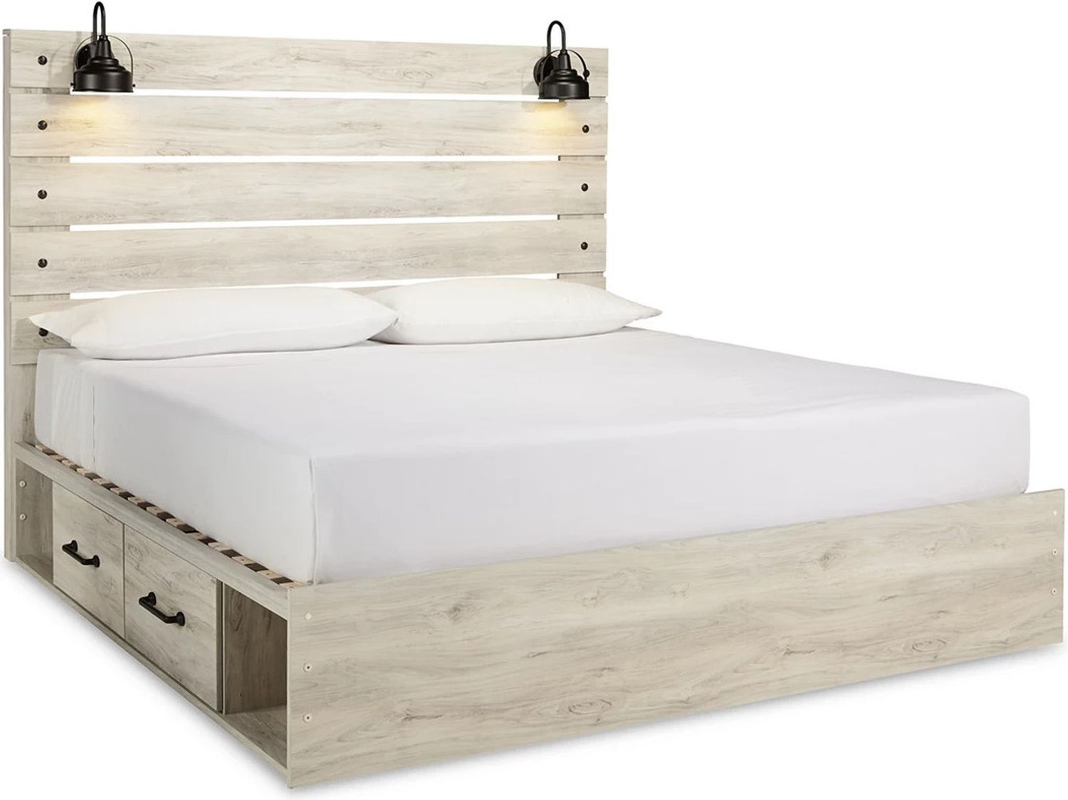 Cambeck Whitewash King Panel Bed with One Side Storage B192B19