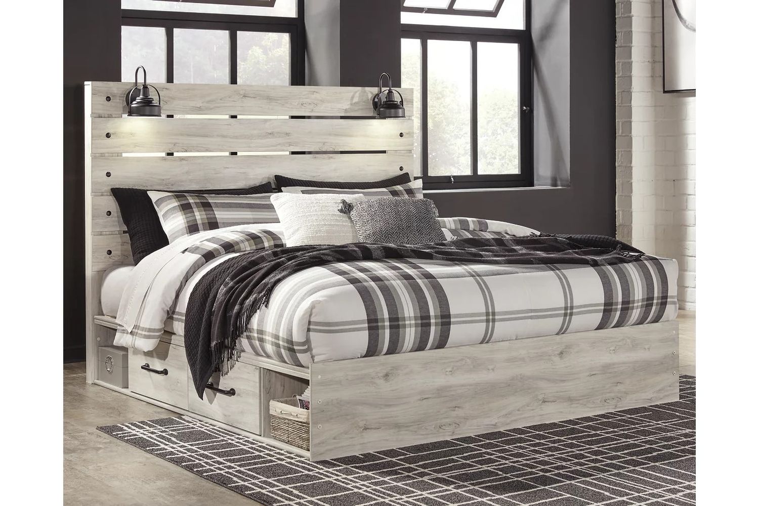 Cambeck Whitewash King Panel Bed with One Side Storage B192B19
