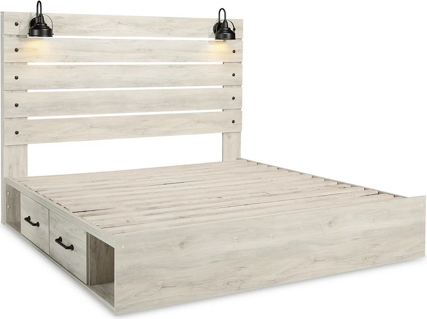 Cambeck Whitewash King Panel Bed with One Side Storage B192B19