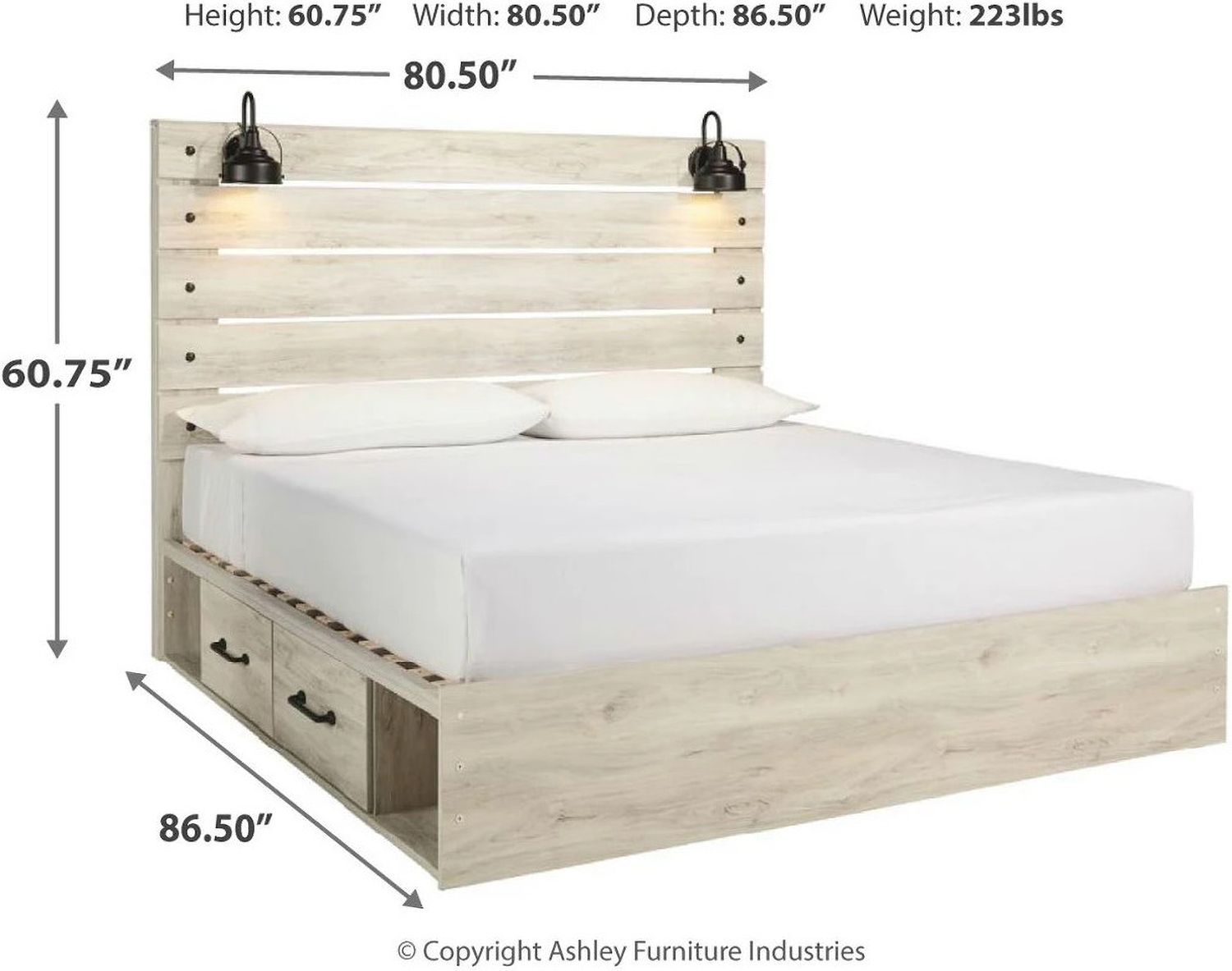 Cambeck Whitewash King Panel Bed with One Side Storage B192B19