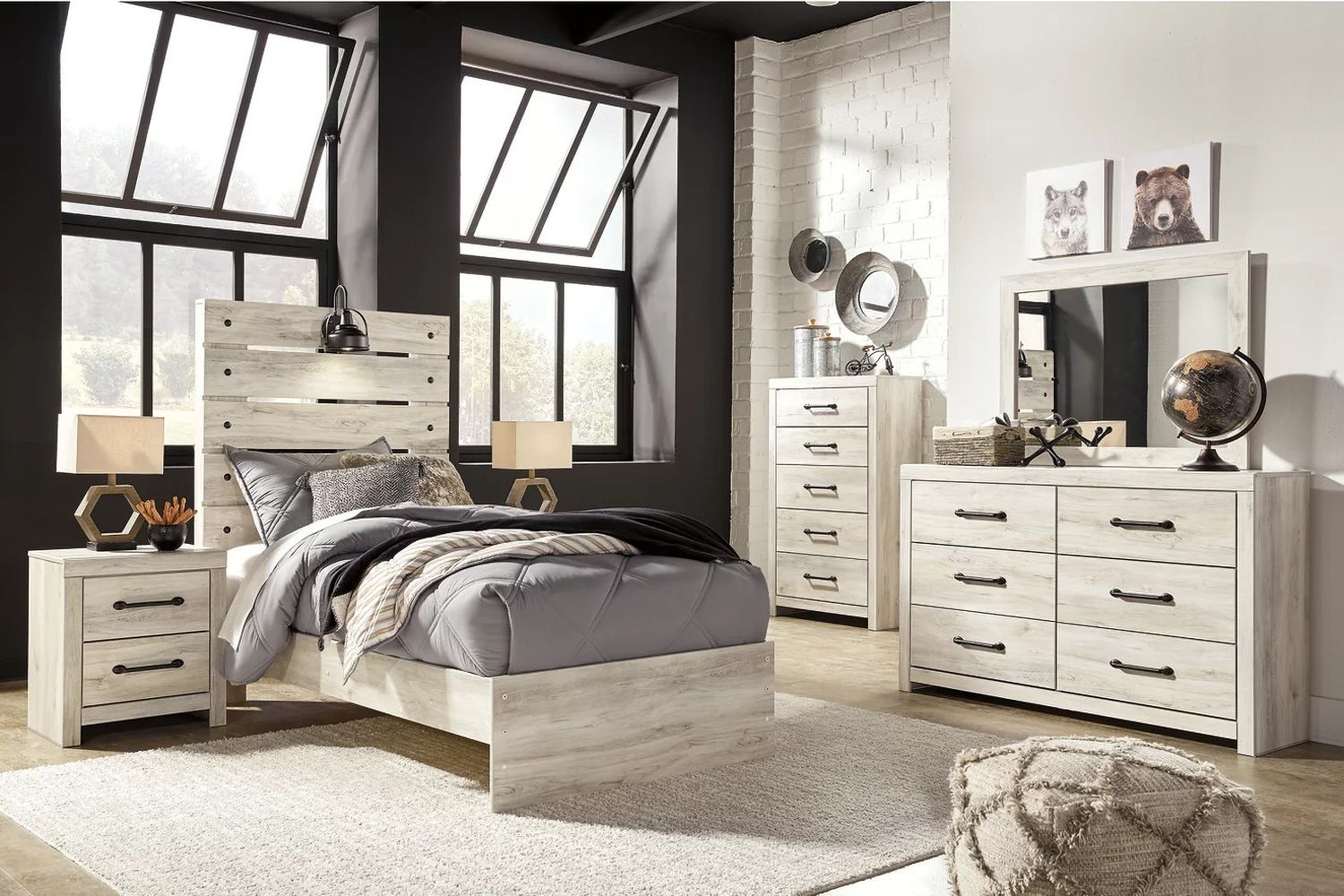 Cambeck Whitewash Twin Panel Bed B192B2