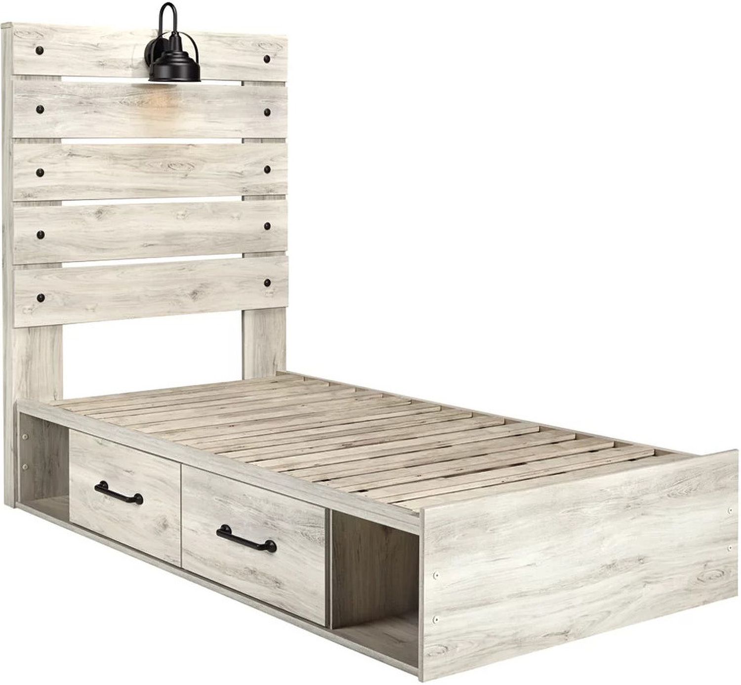 Cambeck Whitewash Twin Panel Bed with Two Underbed Storage B192B21