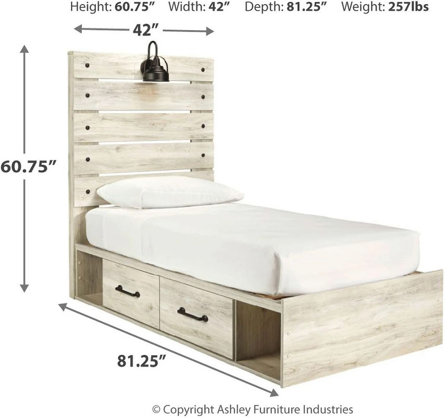 Cambeck Whitewash Twin Panel Bed with Two Underbed Storage B192B21