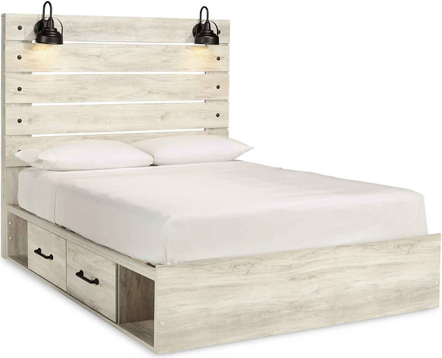 Cambeck Whitewash Queen Panel Bed with Double Underbed Storage B192B24
