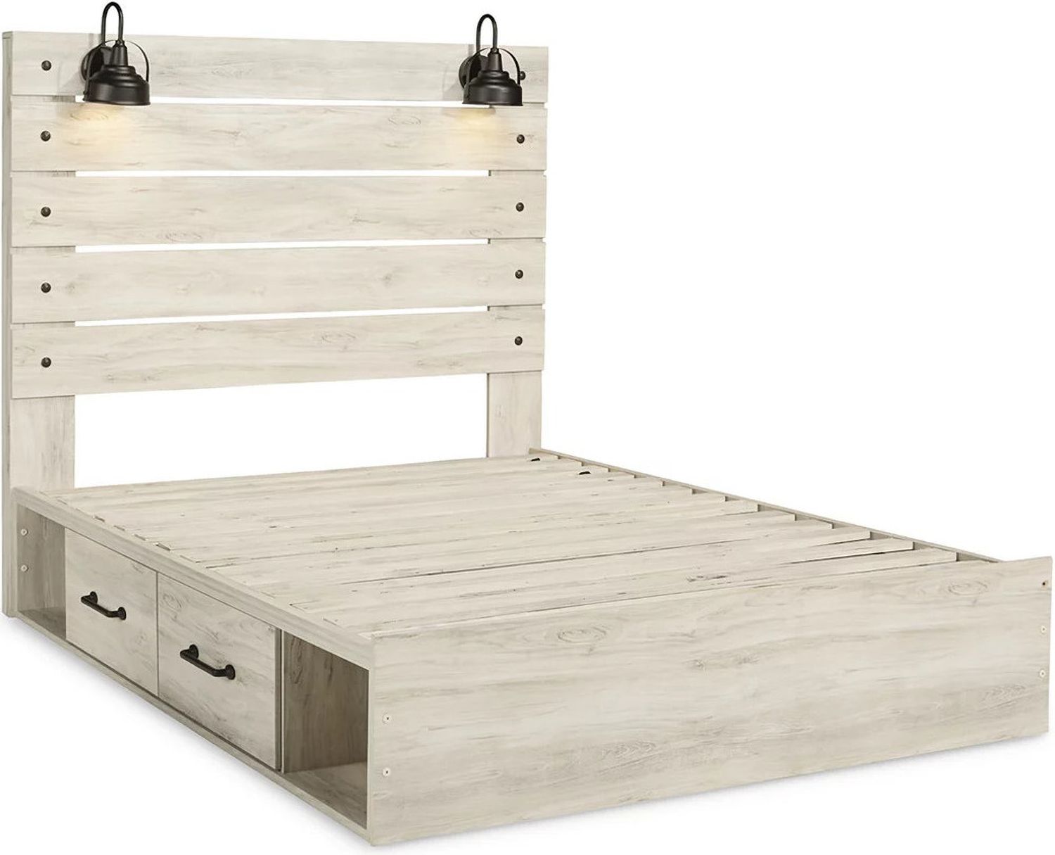 Cambeck Whitewash Queen Panel Bed with Double Underbed Storage B192B24