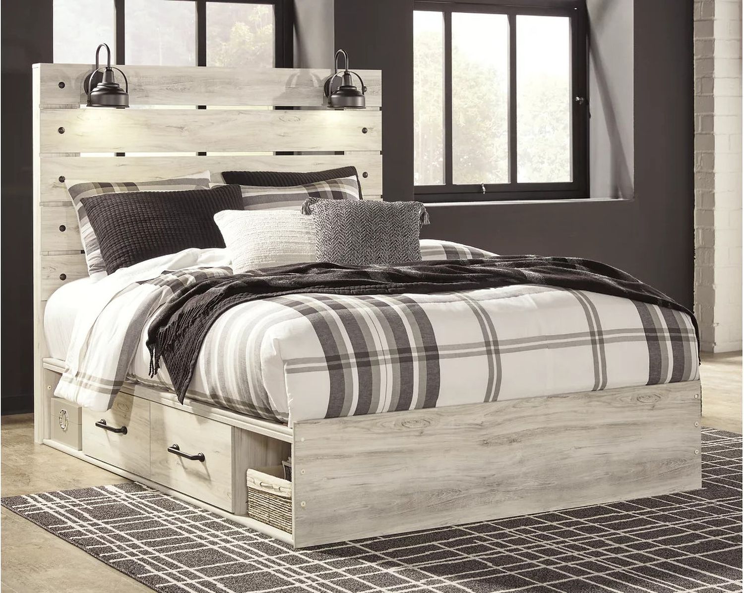 Cambeck Whitewash Queen Panel Bed with Double Underbed Storage B192B24