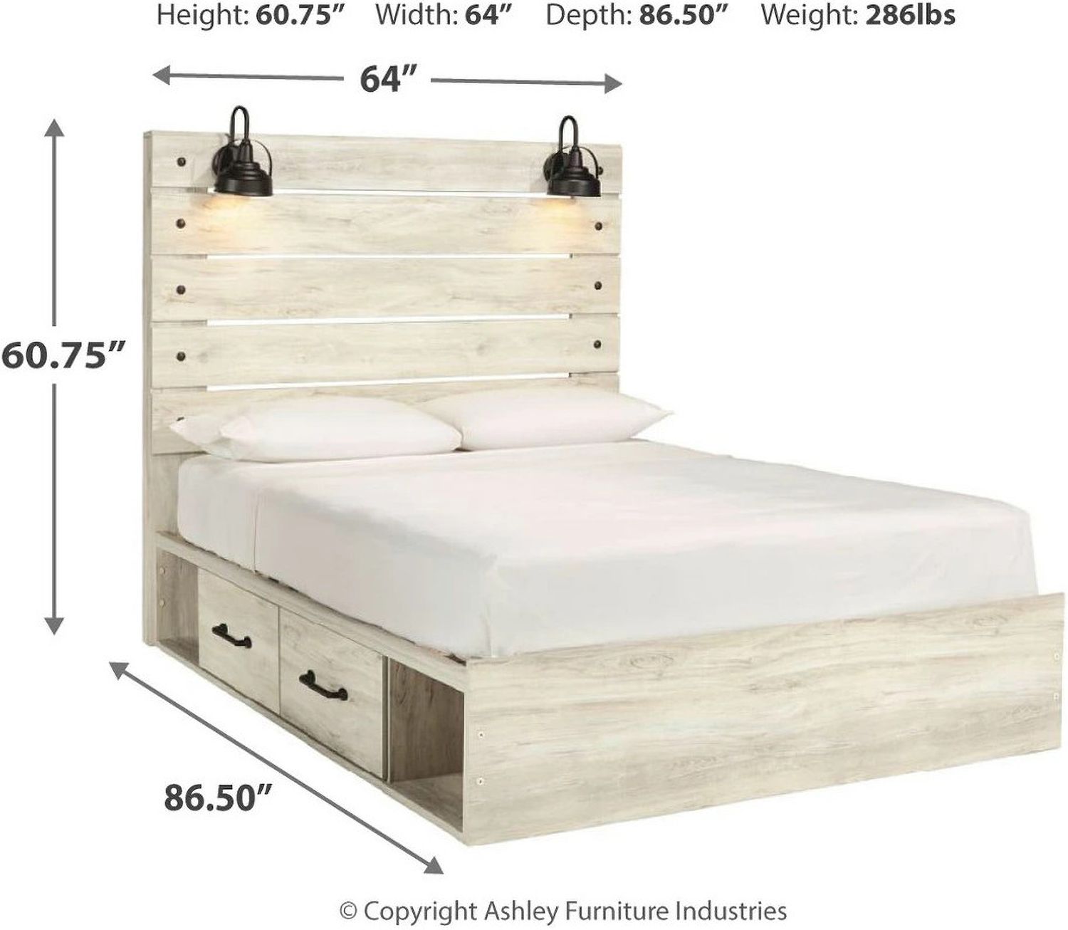 Cambeck Whitewash Queen Panel Bed with Double Underbed Storage B192B24