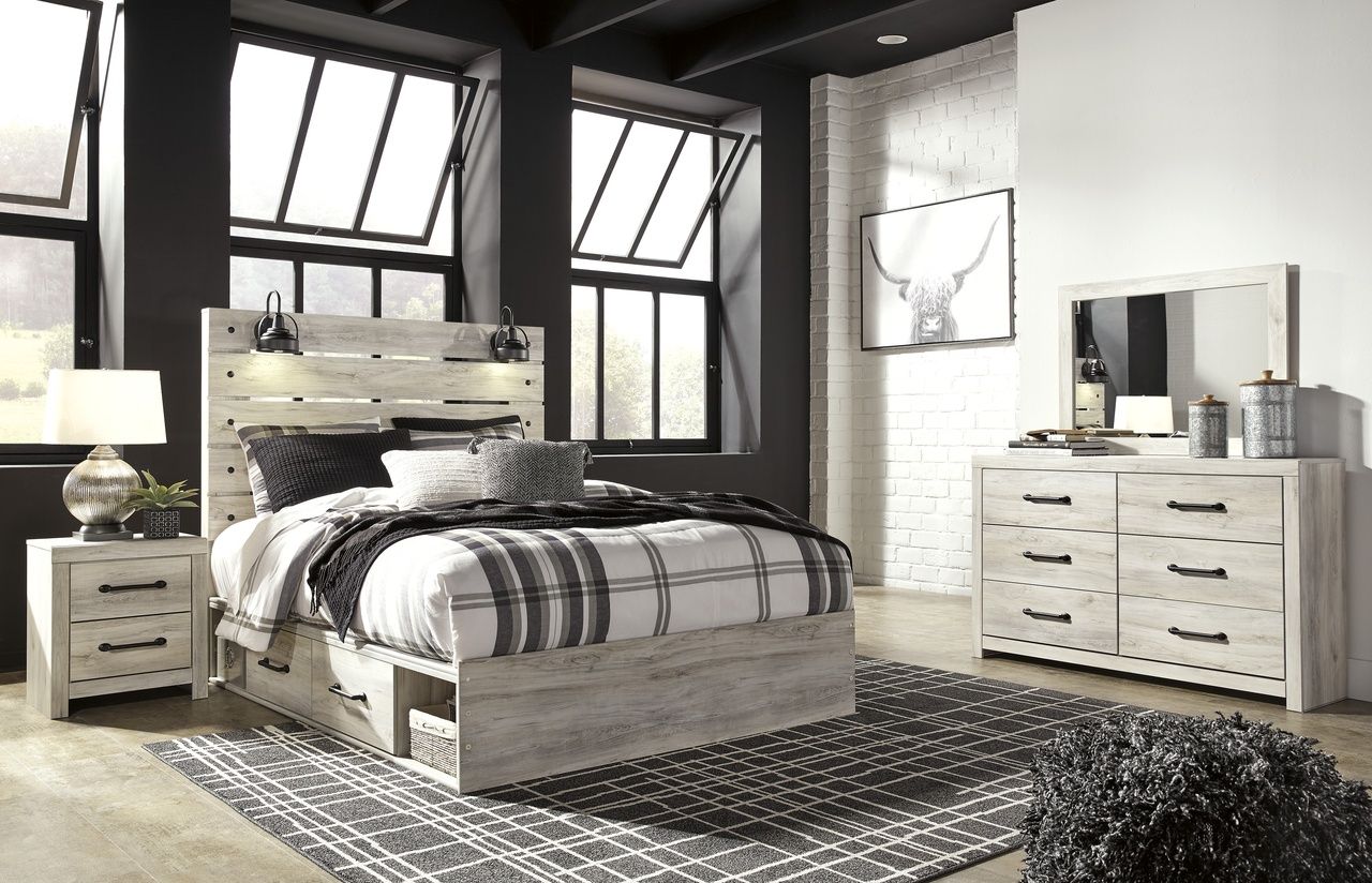 Cambeck Whitewash Queen Panel Bed with Double Underbed Storage B192B24