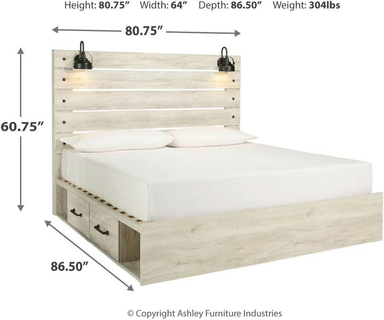 Cambeck Whitewash King Panel Bed with Double Underbed Storage B192B27