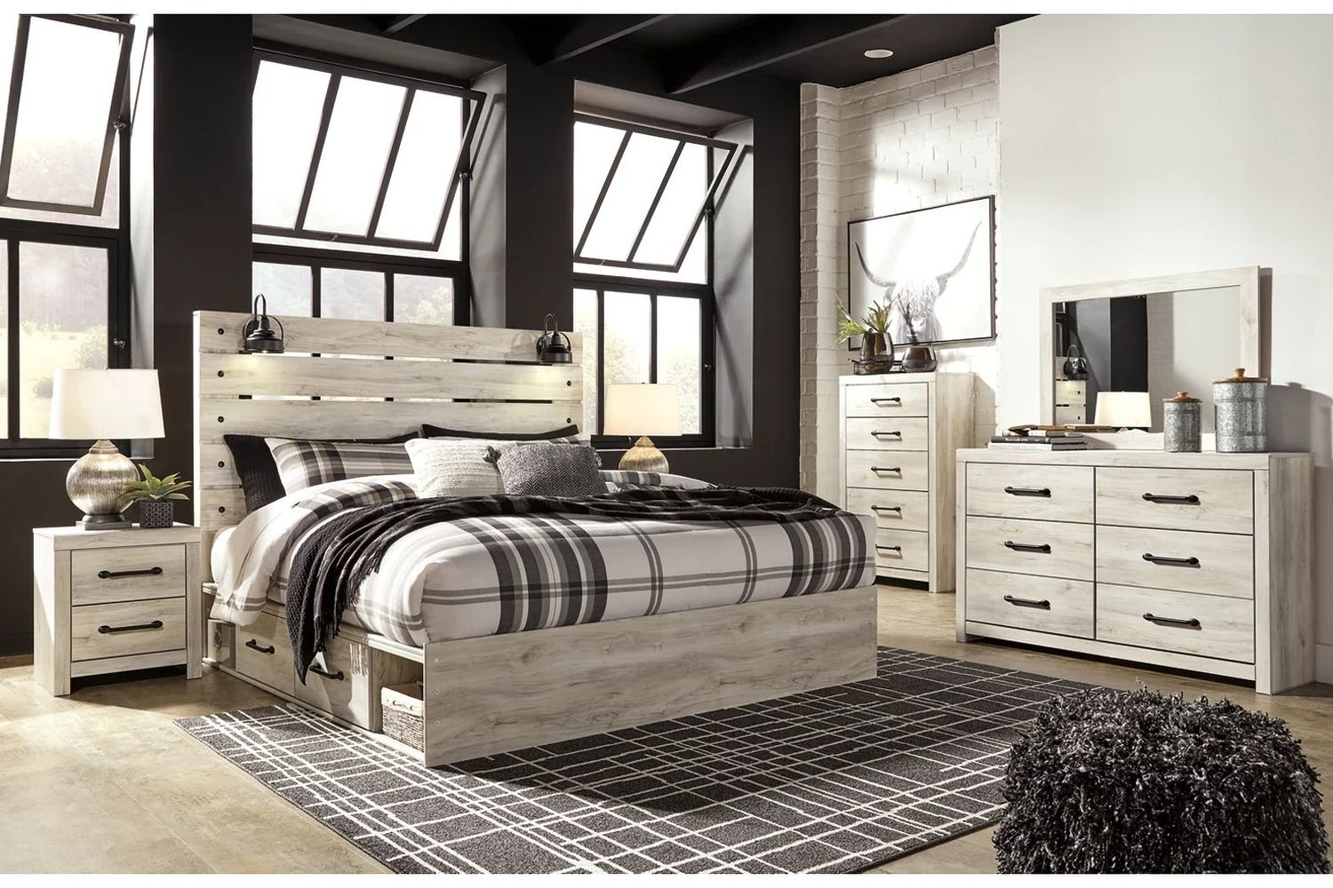 Cambeck Whitewash King Panel Bed with Double Underbed Storage B192B27