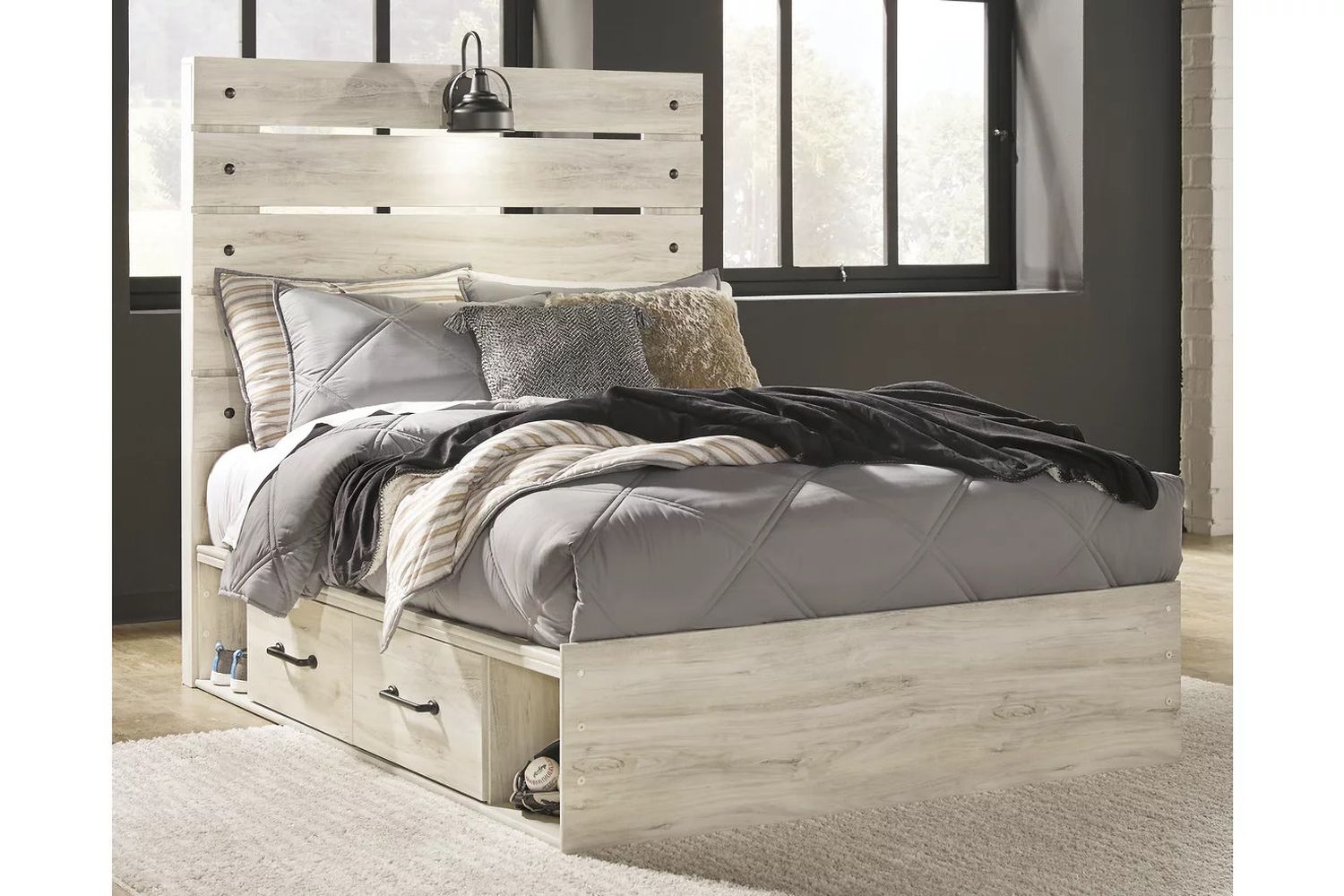 Cambeck Whitewash Full Panel Bed with Two Underbed Storage B192B34