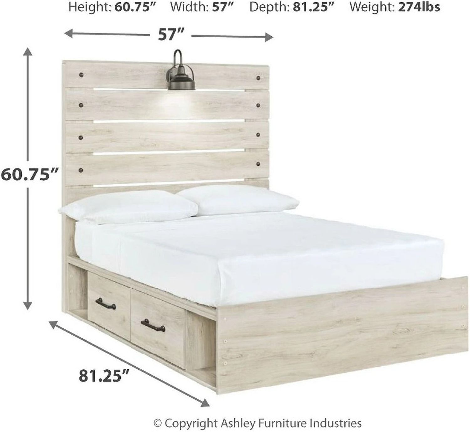 Cambeck Whitewash Full Panel Bed with Two Underbed Storage B192B34