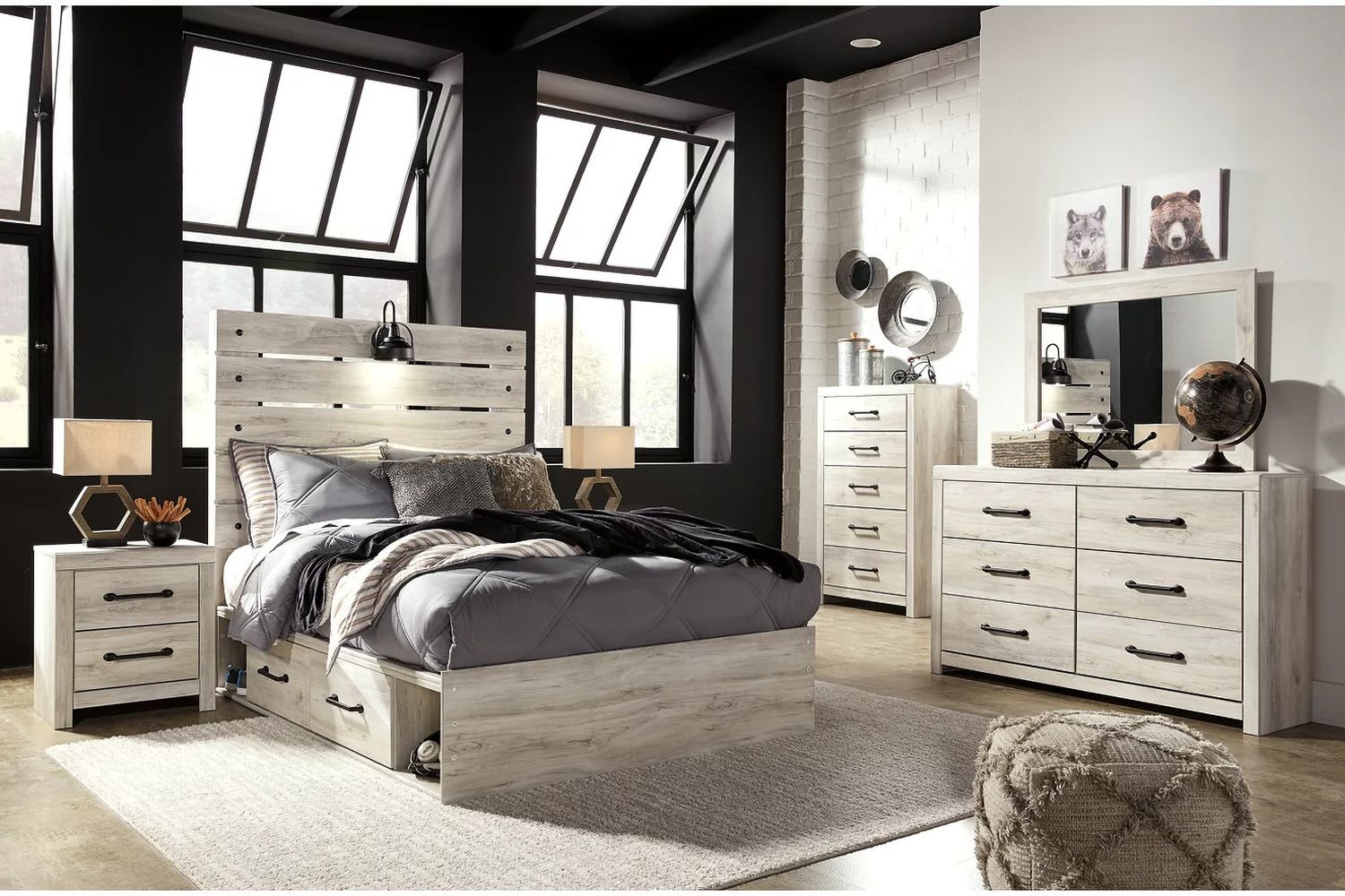 Cambeck Whitewash Full Panel Bed with Two Underbed Storage B192B34