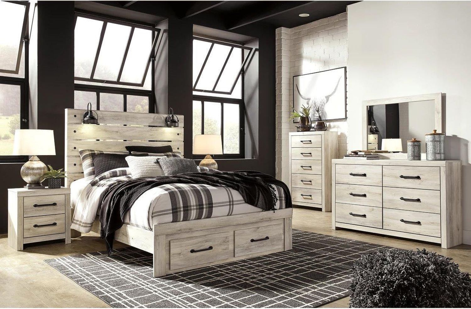 Cambeck Whitewash Queen Panel Storage Bed B192B8