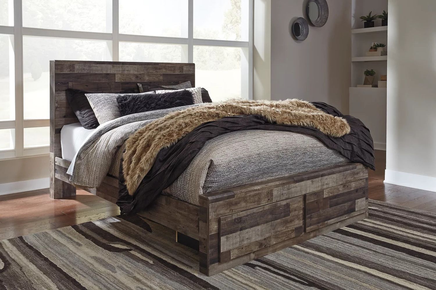 Derekson Queen Panel Headboard In Multi Gray B20057