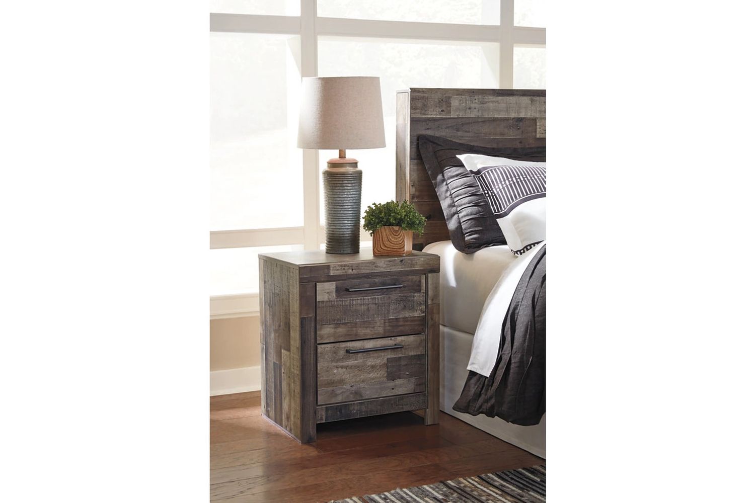 Derekson Multi Gray Two Drawer Night Stand B20092