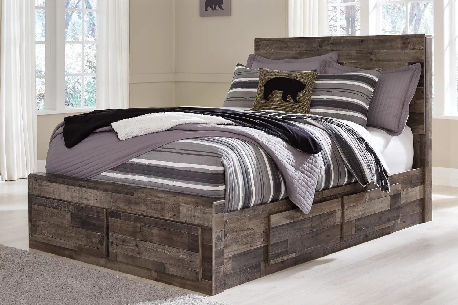Derekson Full Panel Bed with 6 Storage Drawers In Multi Gray B200B10