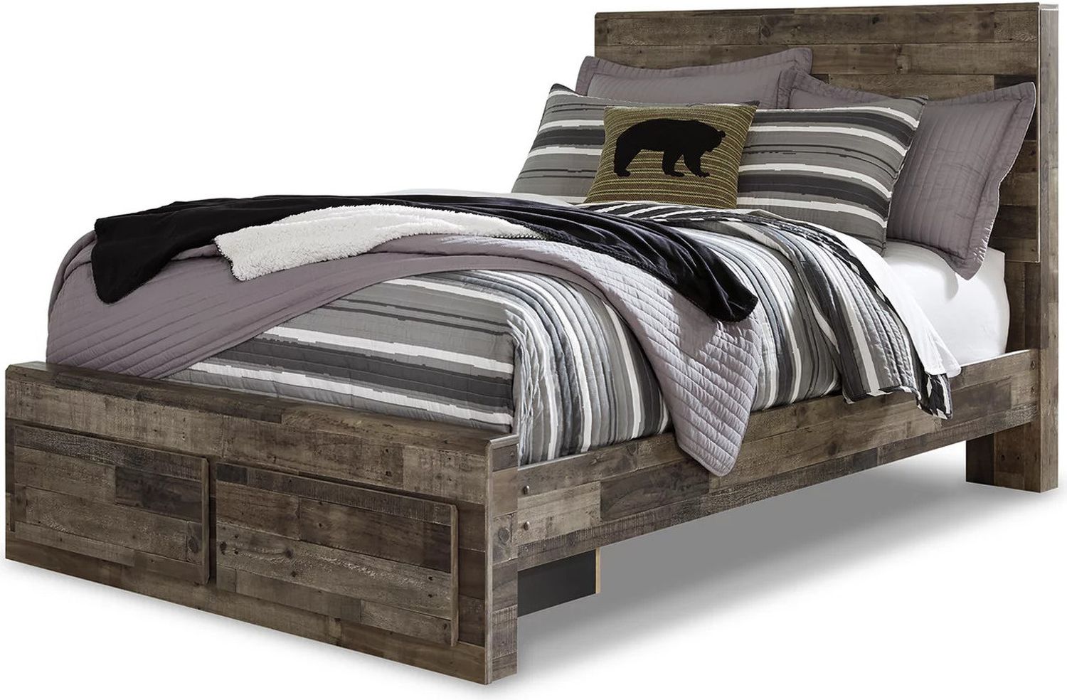 Derekson Full Panel Bed with 2 Storage Drawers In Multi Gray B200B16