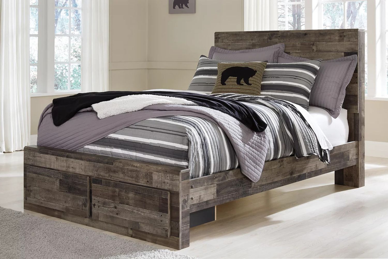 Derekson Full Panel Bed with 2 Storage Drawers In Multi Gray B200B16