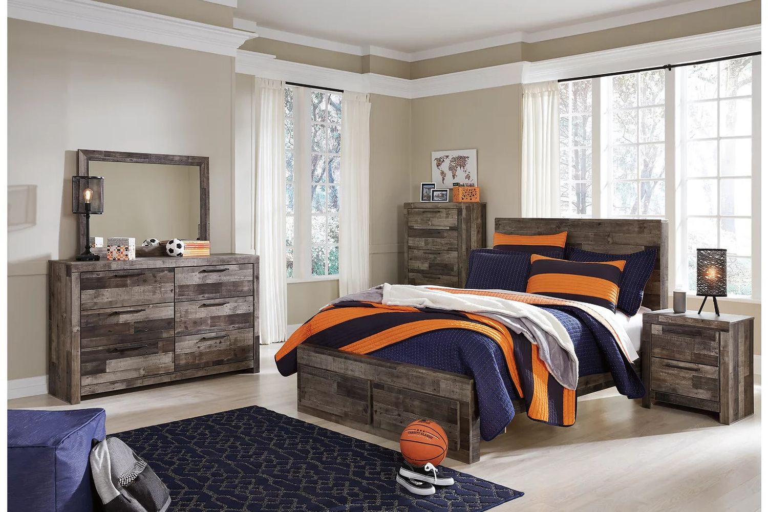 Derekson Full Panel Bed with 2 Storage Drawers In Multi Gray B200B16