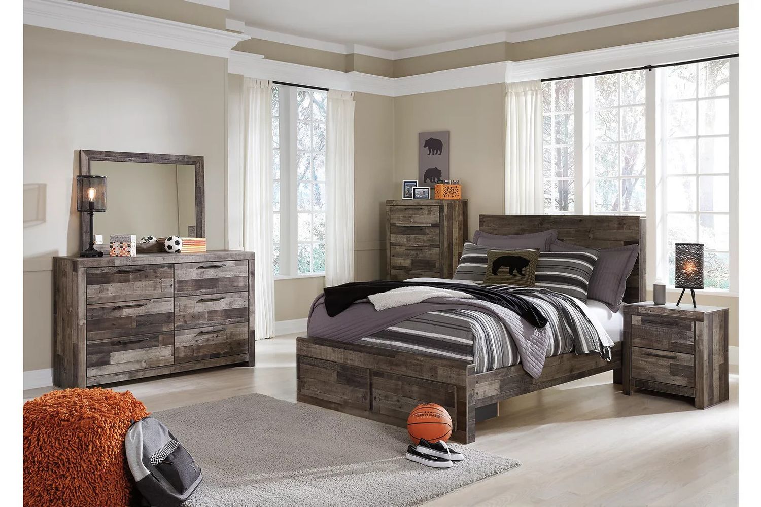 Derekson Full Panel Bed with 2 Storage Drawers In Multi Gray B200B16