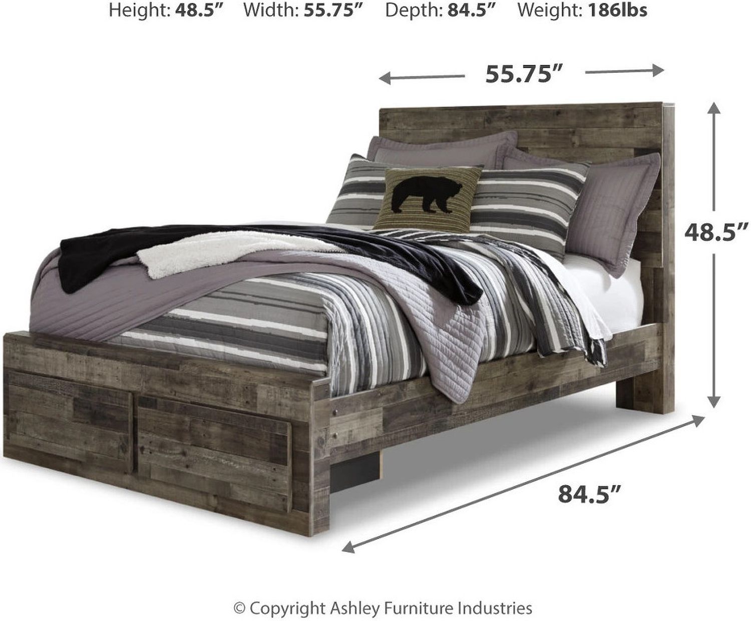 Derekson Full Panel Bed with 2 Storage Drawers In Multi Gray B200B16