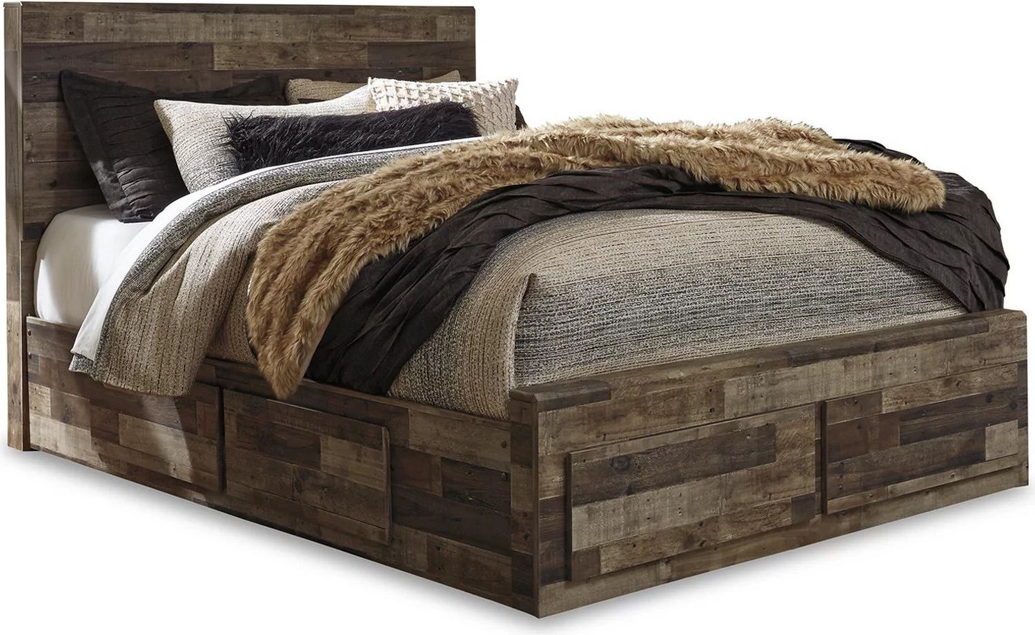 Derekson Queen Panel Bed with 4 Storage Drawers In Multi Gray B200B18