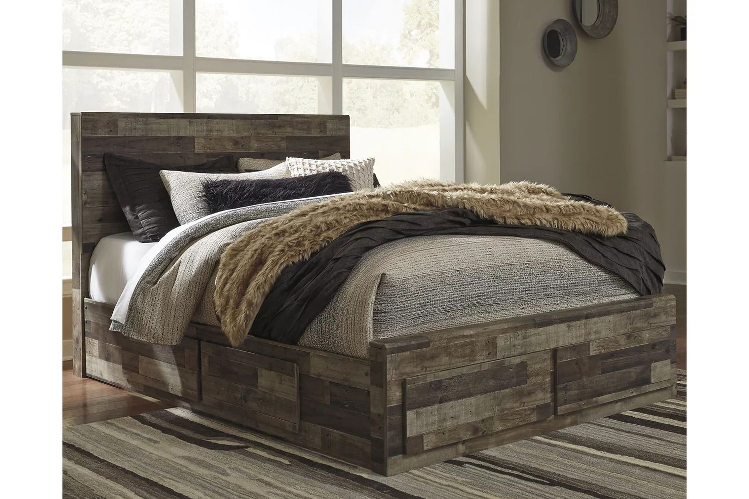 Derekson Queen Panel Bed with 4 Storage Drawers In Multi Gray B200B18