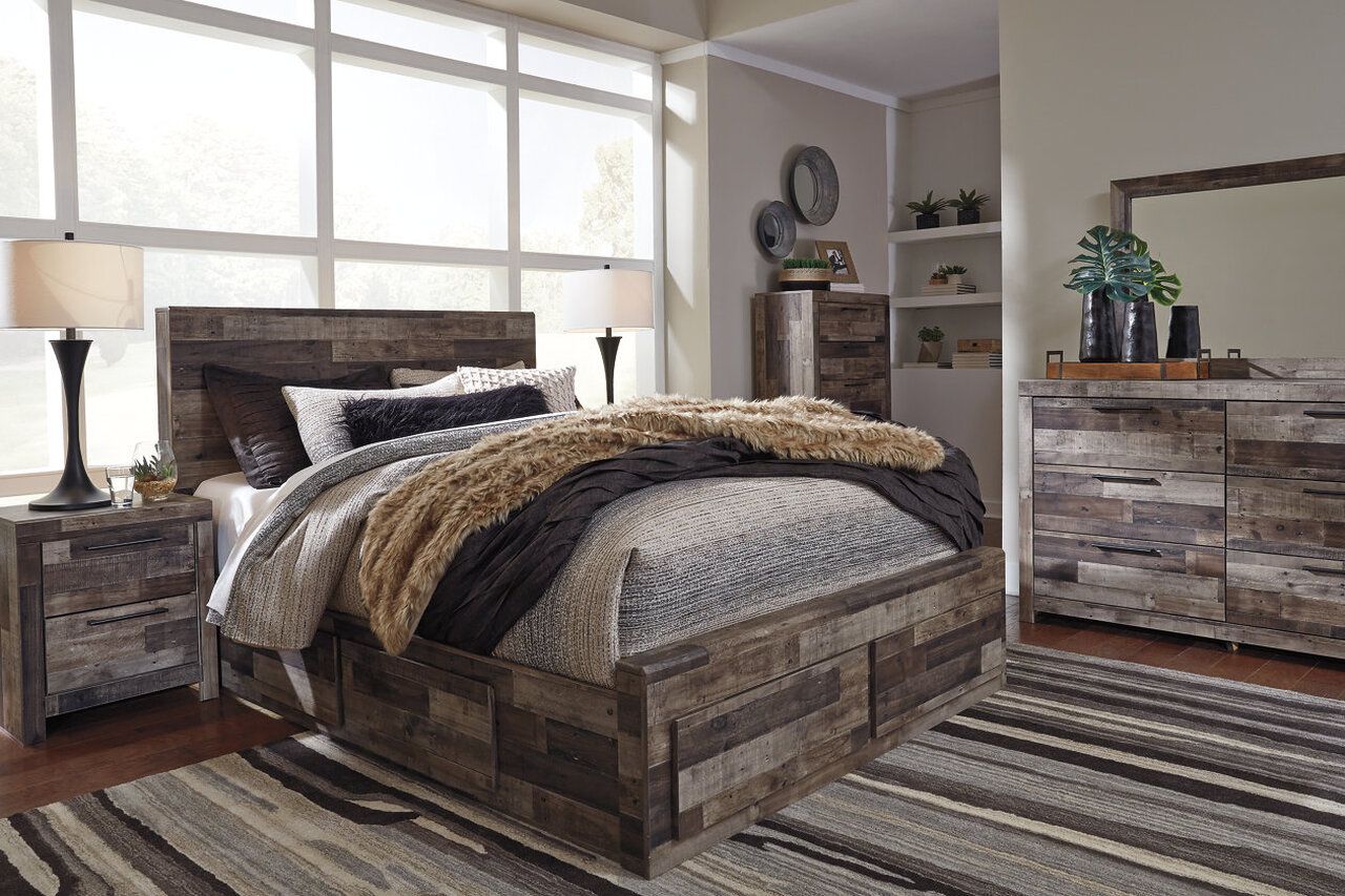 Derekson Queen Panel Bed with 4 Storage Drawers In Multi Gray B200B18
